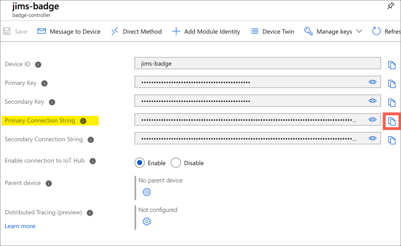 Copy the primary connection string